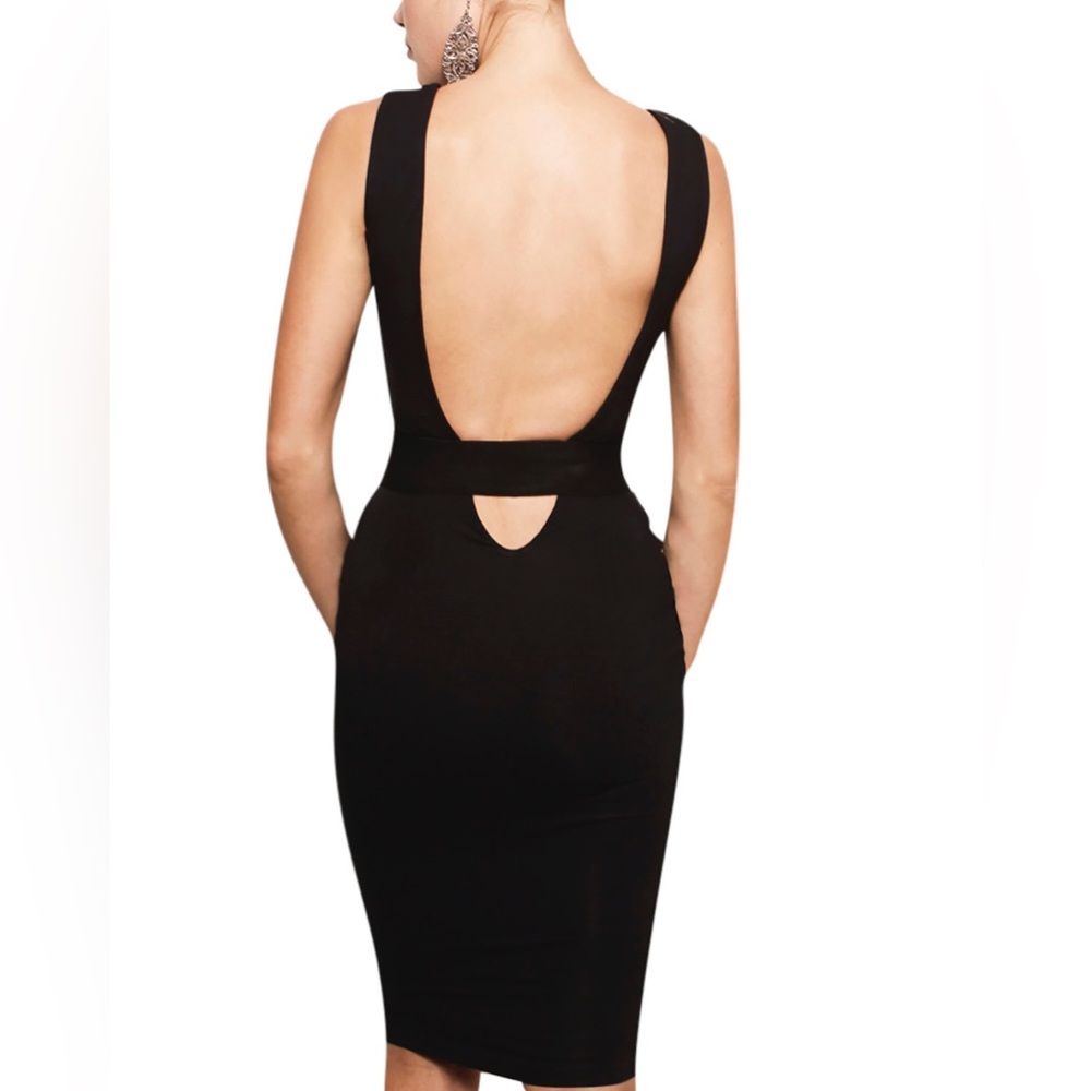 NWT Black Belted Backless Dress Work Cocktail Office Jersey Bamboo